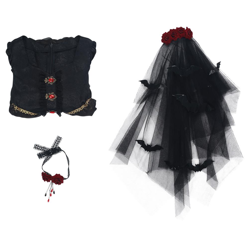Anime Niños Chicas Vampire Bride Precioso Cosplay Disfraz Halloween Falda Carnaval Traje