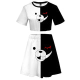 Danganronpa Monokuma Oso Blanco y Negro Halloween Falda Conjunto Cosplay Femenino