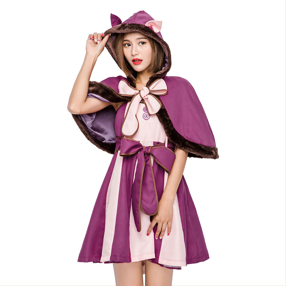 Alicia en El País de Las Maravillas Alice In Wonderland Lolita Vestido Gato Cheshire Cosplay Halloween Vestido para Adultos Femenino