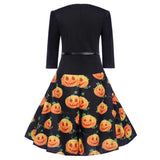 Halloween Disfraz Vestido de Manga Mediana Estampado de Calabaza Vestido para Adultos Femenino