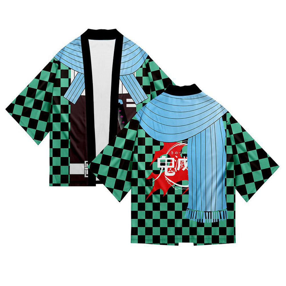 Demon Slayer Guardianes de la Noche Kimono Kamado Tanjirou Halloween Cosplay Capa Unisex con Clip de oreja