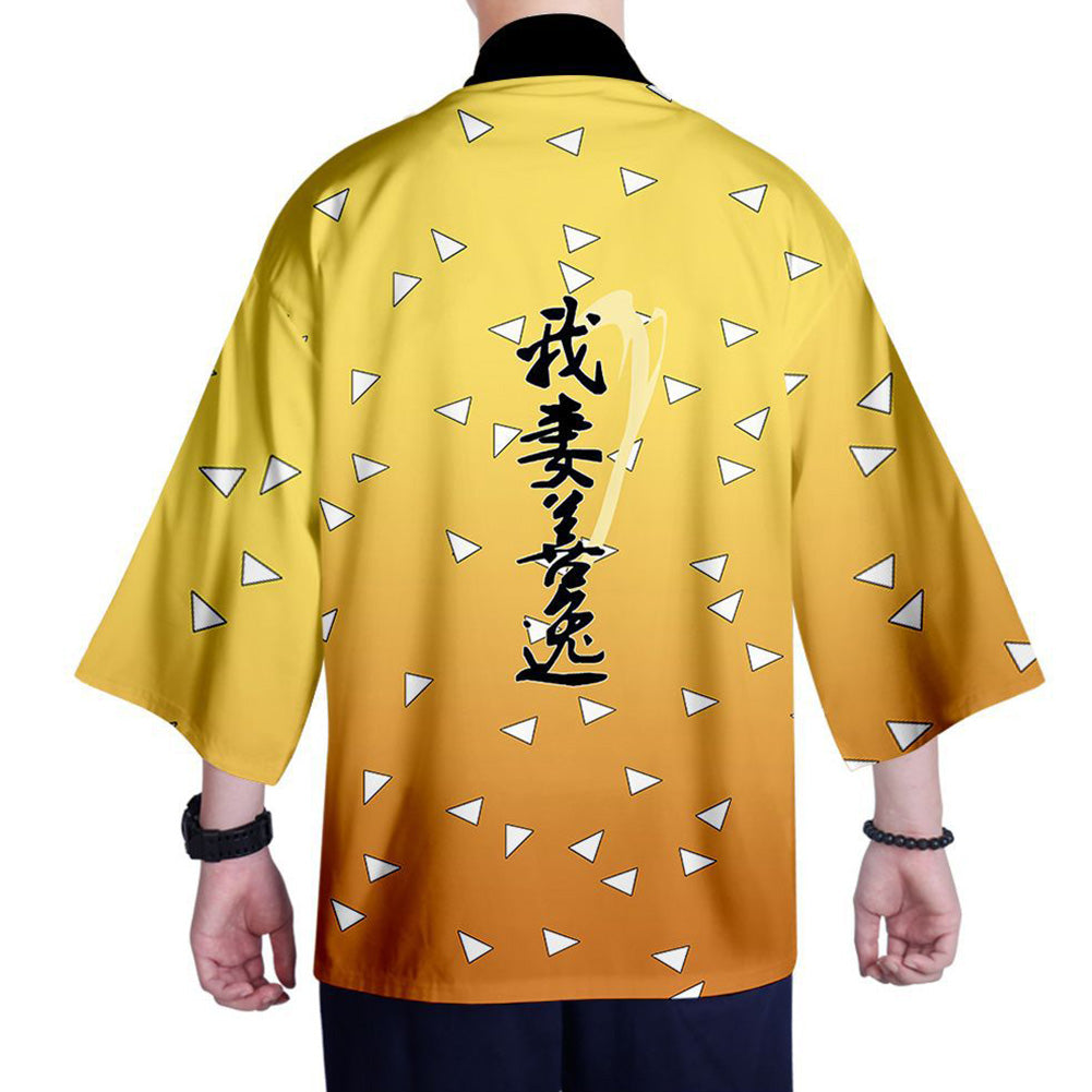 Demon Slayer Guardianes de la Noche Kimono Agatsuma Zenitsu Halloween Cosplay Capa Unisex con Clip de oreja