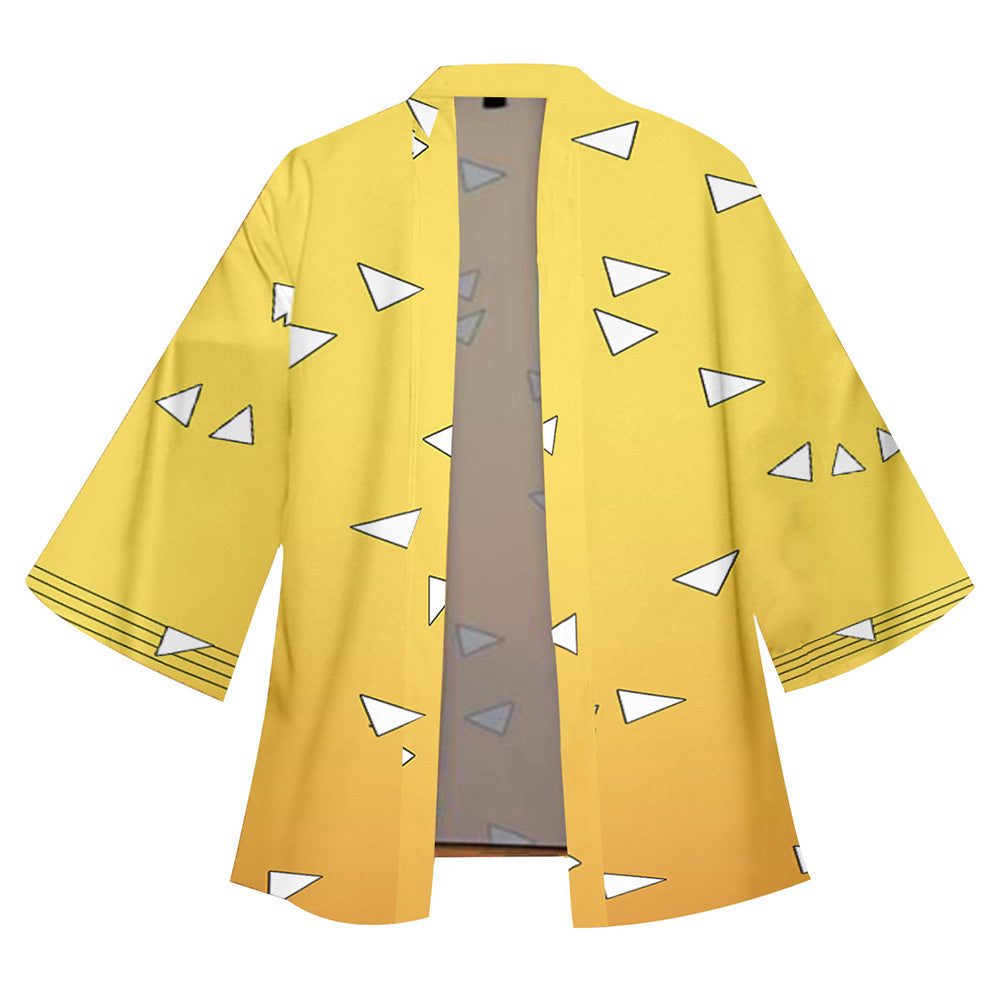 Demon Slayer Guardianes de la Noche Kimono Agatsuma Zenitsu Halloween Cosplay Capa Unisex con Arete