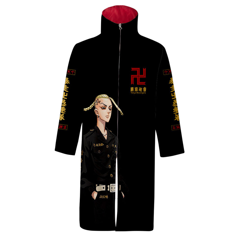 Anime Tokyo Revengers Sudadera Bata capa con cremallera Abrigo largo chaqueta con cuello alto Cosplay Disfraz Halloween hombre diario Traje