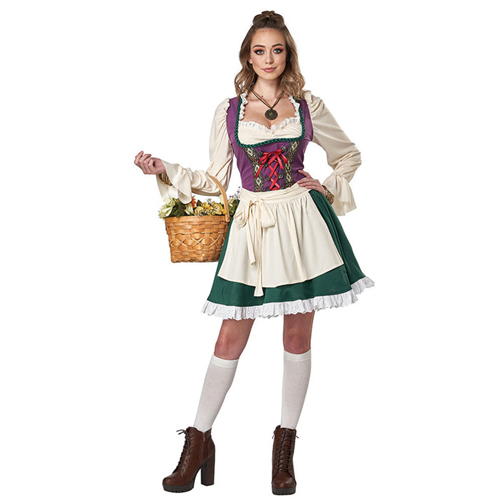 Cerveza tradicional Dirndl del Oktoberfest de Baviera Cosplay Disfraz Halloween Falda Carnaval Traje Mujer Per.