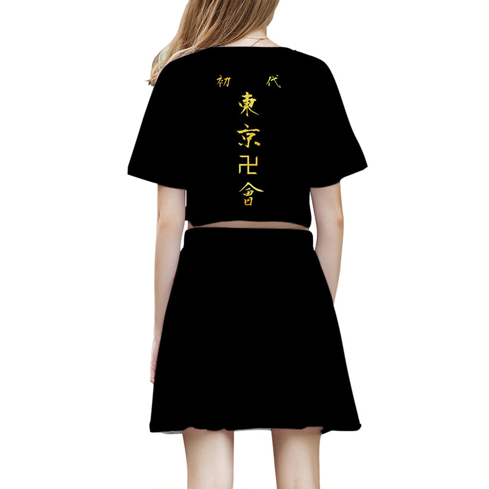 Anime Tokyo Revengers  Sano Manjirō Trajes de 2 Piezas Top Corto de Manga Corta + Conjuntos de Falda de Línea A