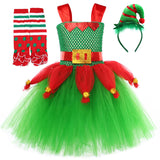Niños Verde Duende Elf Navidad Cosplay Disfraz Traje Tutu Vestido Falda Fiesta Halloween