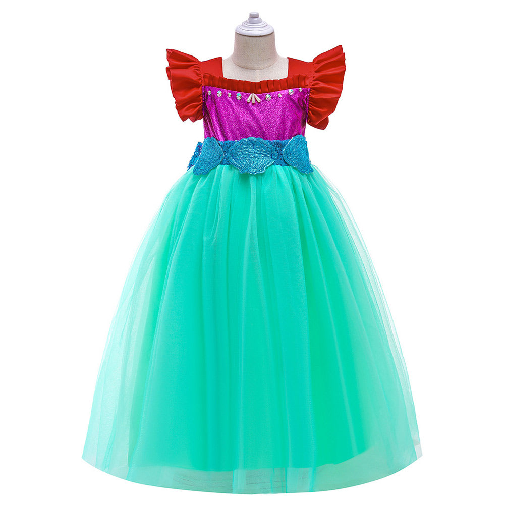 Mermaid Vestido de red de sirena fiesta de bodas de niños vestido de princesa mariposa grande lentejuelas disfraz de Halloween Per.