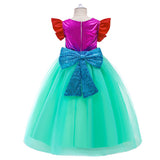 Mermaid Vestido de red de sirena fiesta de bodas de niños vestido de princesa mariposa grande lentejuelas disfraz de Halloween Per.