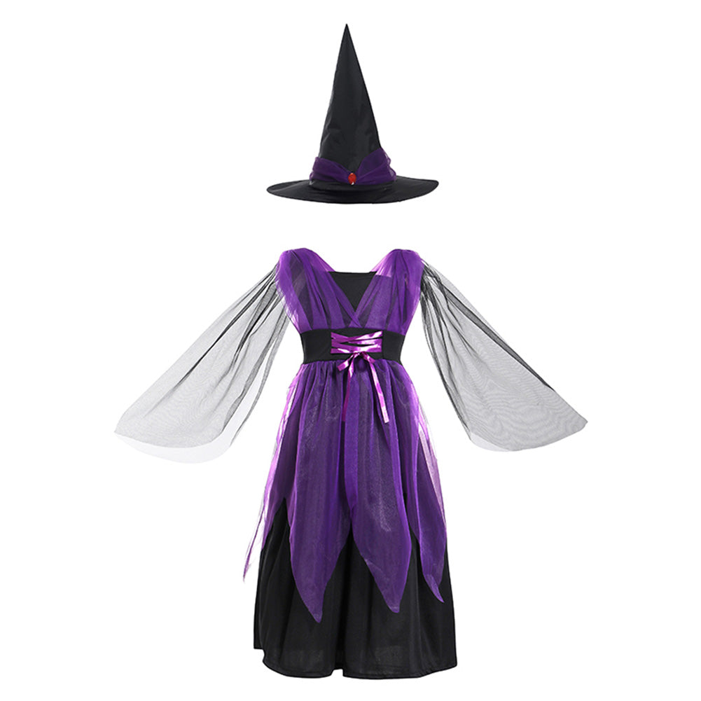 Niños Bruja Cosplay Halloween Disfraz Fiesta Vestido Conjunto Carnaval Traje Manga larga