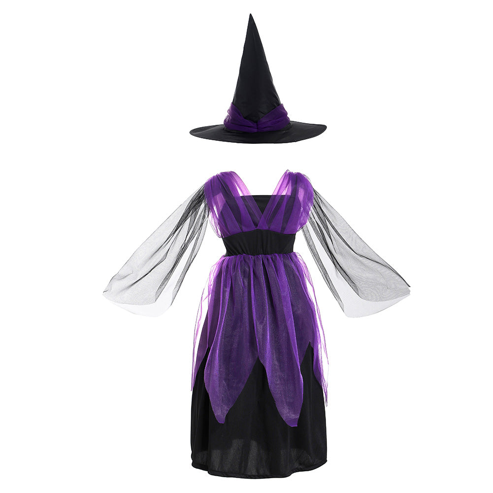 Niños Bruja Cosplay Halloween Disfraz Fiesta Vestido Conjunto Carnaval Traje Manga larga
