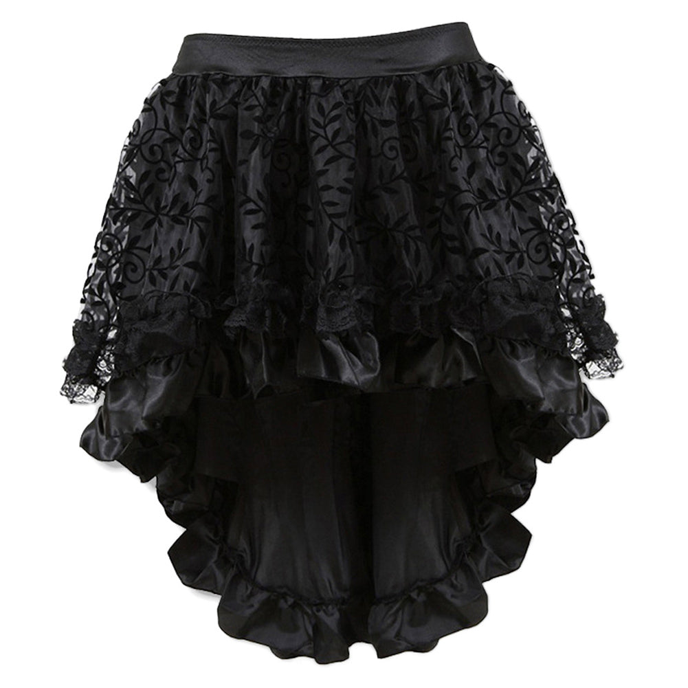 Halloween Disfraz Medieval Escocia Falda de Encaje Multicapa Gótico Steampunk Falda Negra para Adultos Femenino