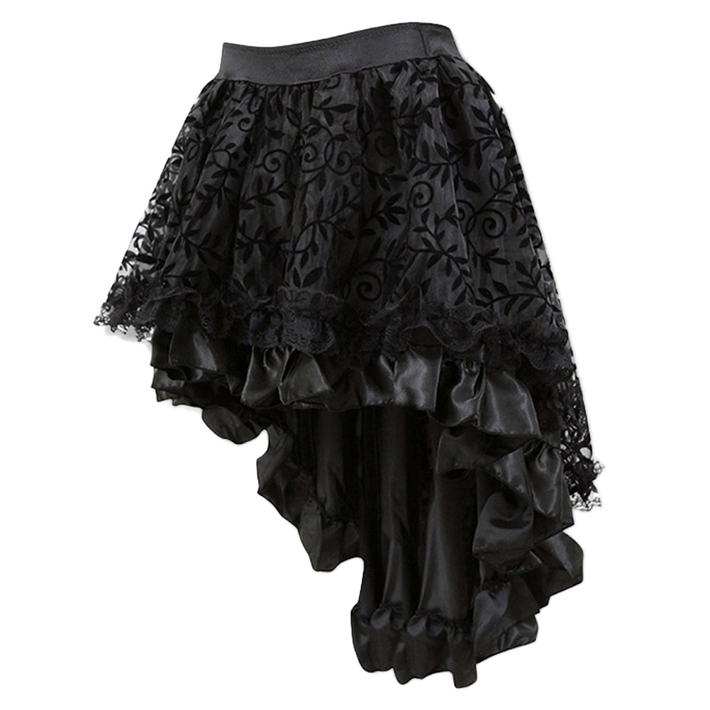 Halloween Disfraz Medieval Escocia Falda de Encaje Multicapa Gótico Steampunk Falda Negra para Adultos Femenino