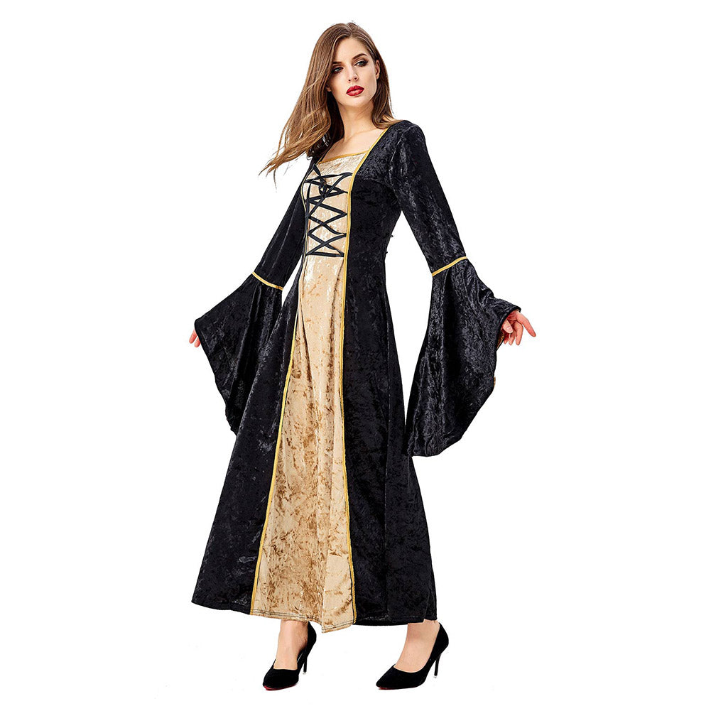 Medieval Renacimiento Vestido de Lujo con Cuello Cuadrado Halloween Vestido para Adultos Femenino