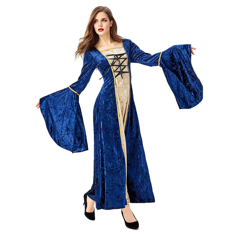 Medieval Renacimiento Vestido de Lujo con Cuello Cuadrado Halloween Vestido para Adultos Femenino