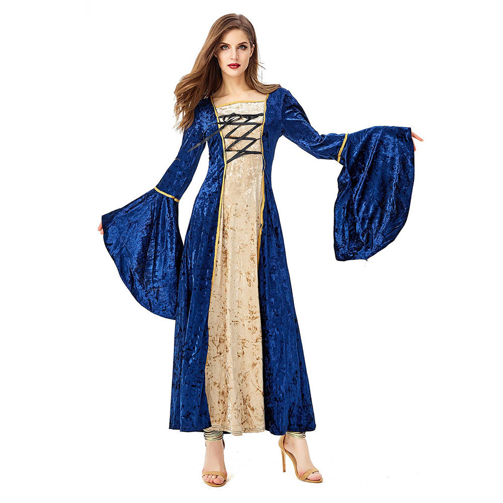 Medieval Renacimiento Vestido de Lujo con Cuello Cuadrado Halloween Vestido para Adultos Femenino