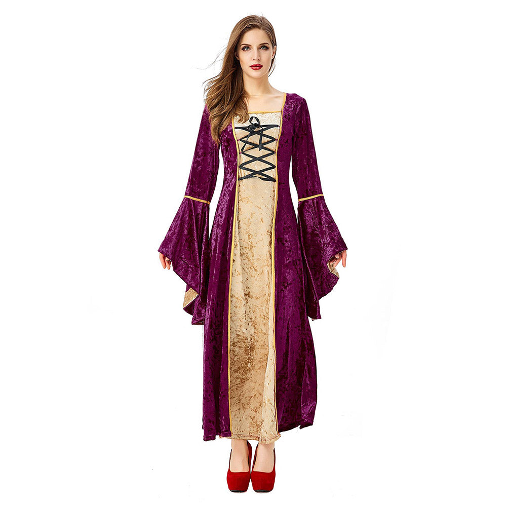 Medieval Renacimiento Vestido de Lujo con Cuello Cuadrado Halloween Vestido para Adultos Femenino