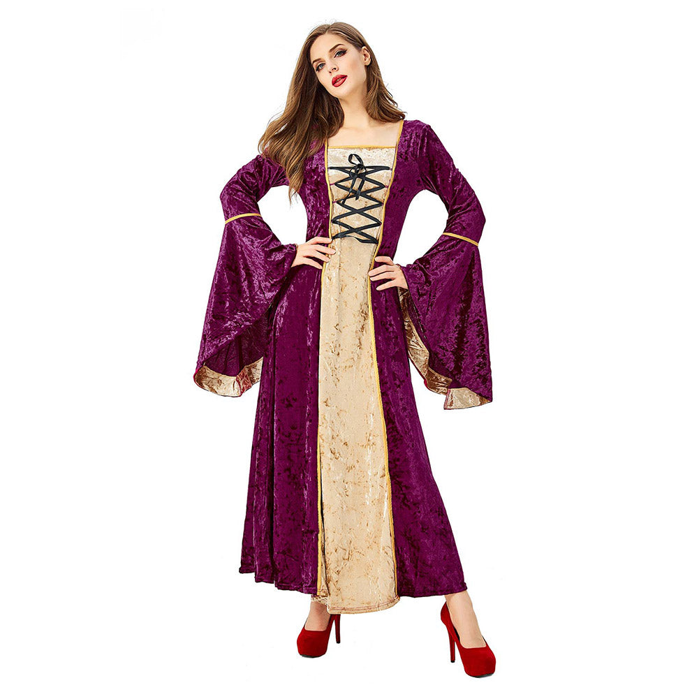 Medieval Renacimiento Vestido de Lujo con Cuello Cuadrado Halloween Vestido para Adultos Femenino
