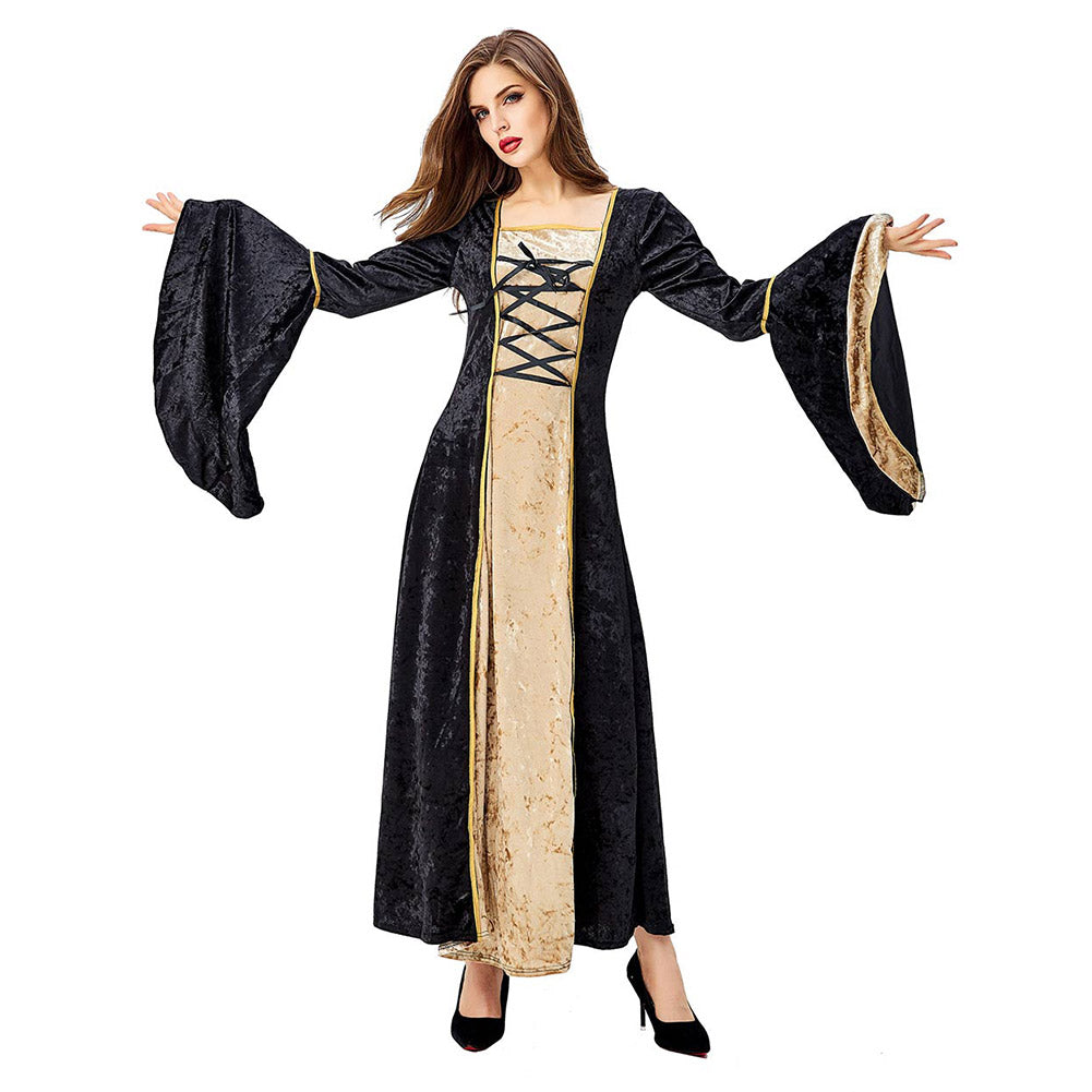 Medieval Renacimiento Vestido de Lujo con Cuello Cuadrado Halloween Vestido para Adultos Femenino