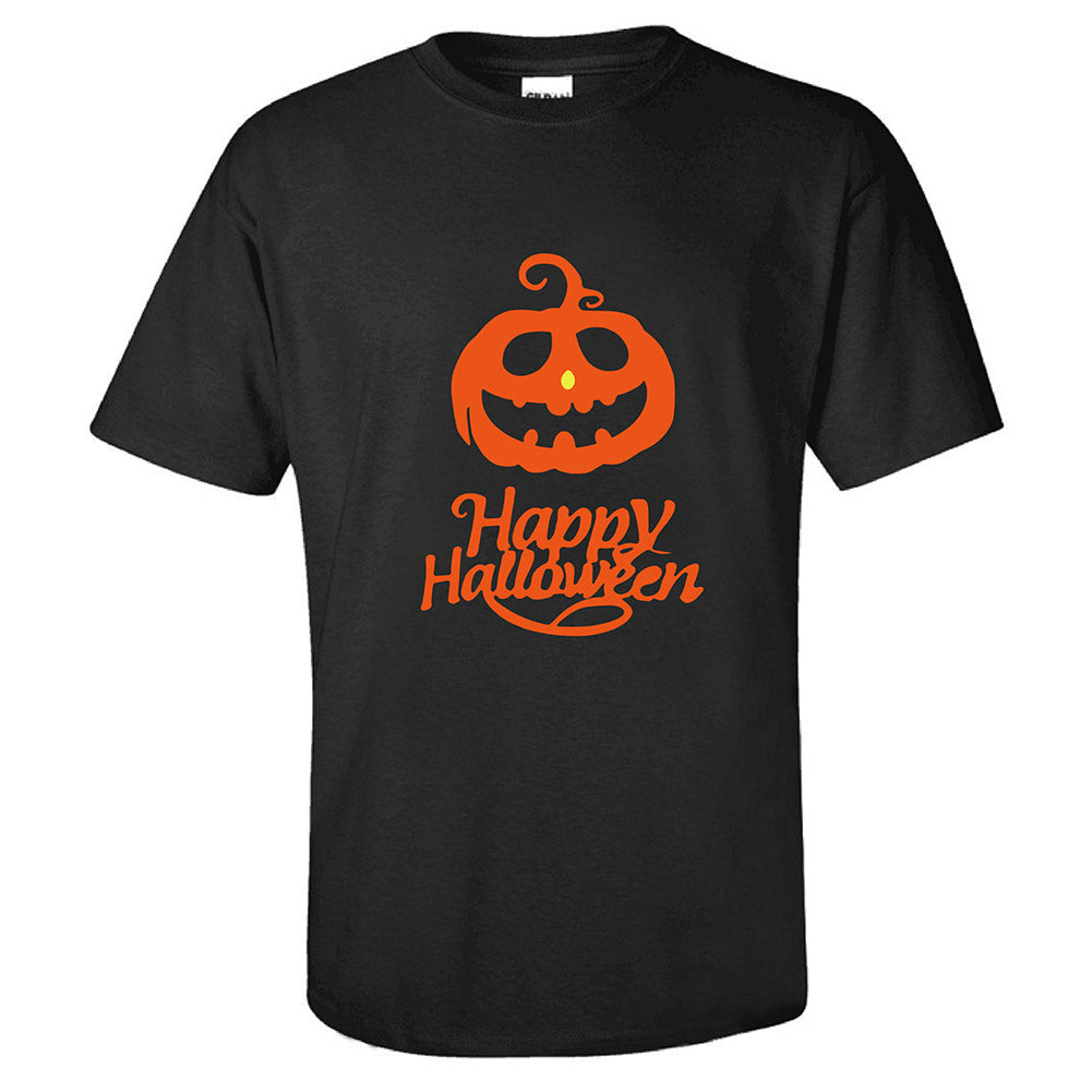 Halloween Disfraz Camiseta Negra Impreso de Calabaza Happy Halloween para Adultos Unisex