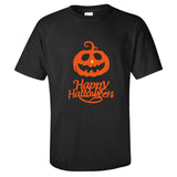 Halloween Disfraz Camiseta Negra Impreso de Calabaza Happy Halloween para Adultos Unisex