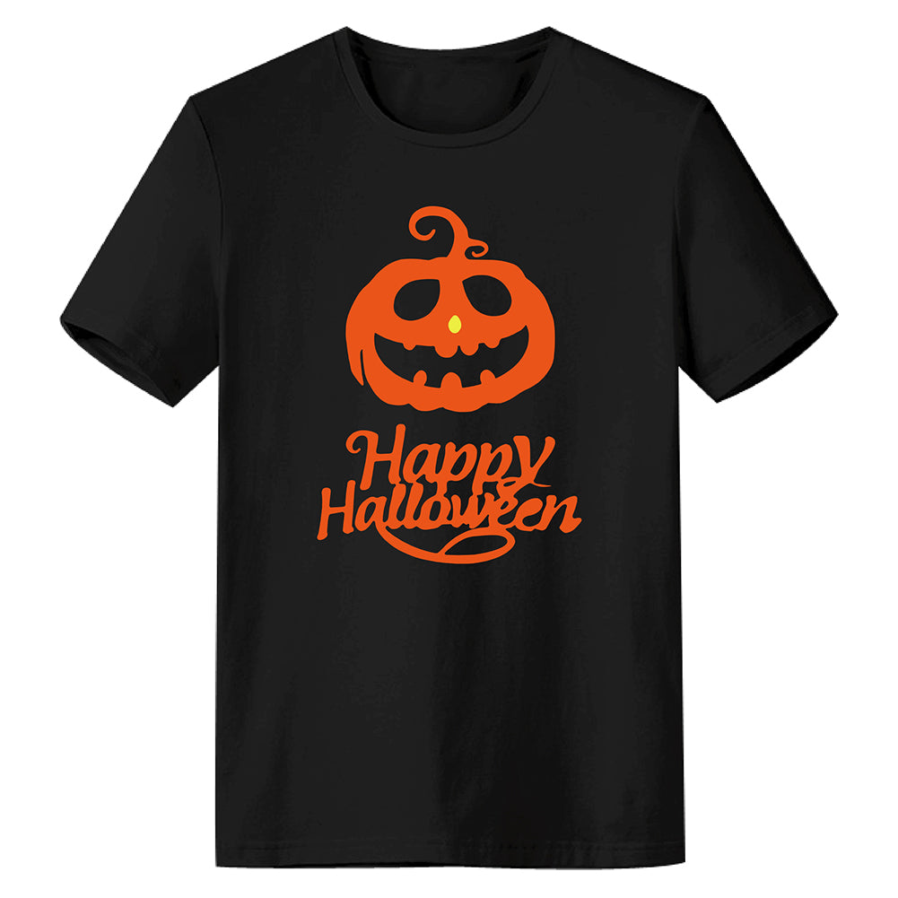 Halloween Disfraz Camiseta Negra Impreso de Calabaza Happy Halloween para Adultos Unisex