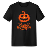 Halloween Disfraz Camiseta Negra Impreso de Calabaza Happy Halloween para Adultos Unisex