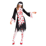 Halloween Disfraz de Horror Traje de Monja Sangrienta Diablo Vampiro Zombi Vestido para Adultos Femenino