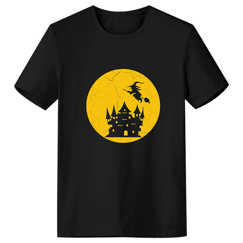 Halloween Disfraz Camiseta Impreso de Bruja y Castillo para Adultos Unisex