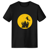 Halloween Disfraz Camiseta Impreso de Bruja y Castillo para Adultos Unisex