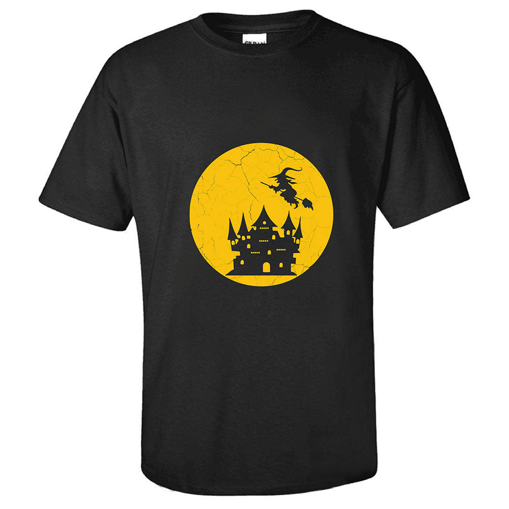 Halloween Disfraz Camiseta Impreso de Bruja y Castillo para Adultos Unisex