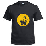 Halloween Disfraz Camiseta Impreso de Bruja y Castillo para Adultos Unisex