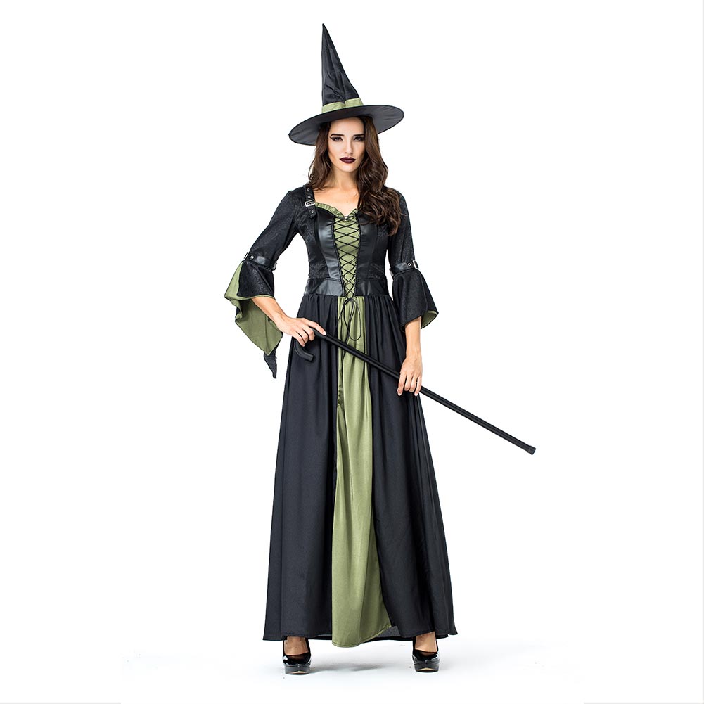 Halloween Disfraz de Bruja Juego de Rol Bruja Malvada Vestido Largo de Escenario o Fiesta para Adultos Femenino