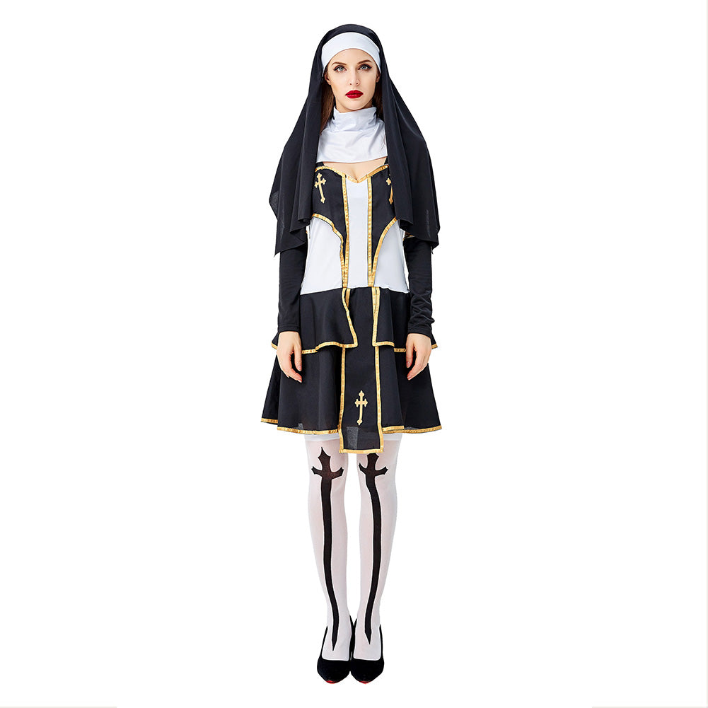 Halloween Disfraz Pastor Virgen María Hermana Juego de Roles Vestido Conjunto para Adultos Femenino