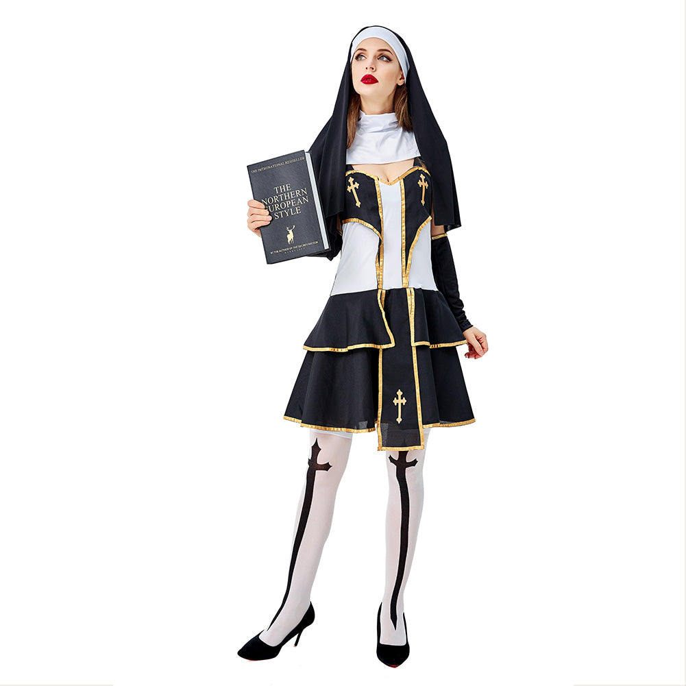Halloween Disfraz Pastor Virgen María Hermana Juego de Roles Vestido Conjunto para Adultos Femenino