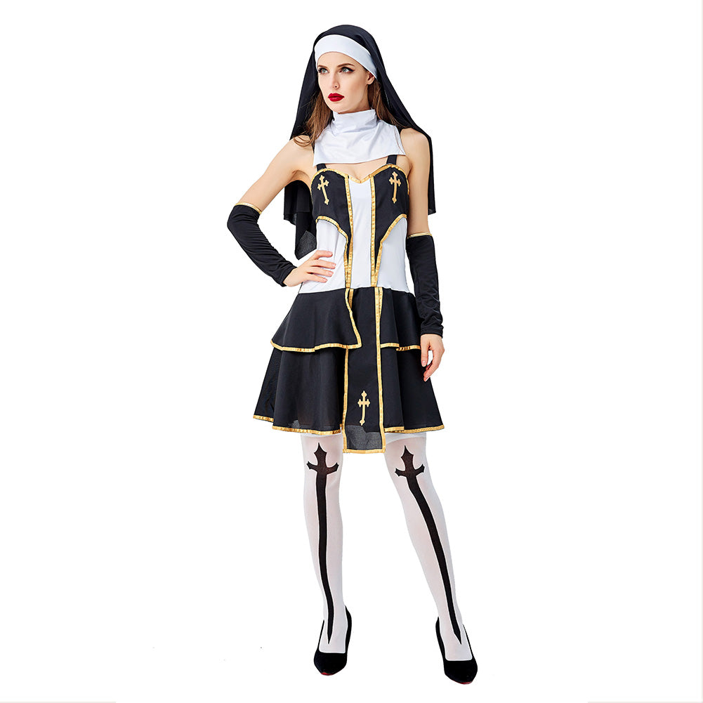 Halloween Disfraz Pastor Virgen María Hermana Juego de Roles Vestido Conjunto para Adultos Femenino