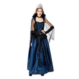 Halloween Disfraz de Fiesta Hechicera Azul Vestido de Corte Retro Medieval Vestido de Reina Cosplay para Adultos Femenino