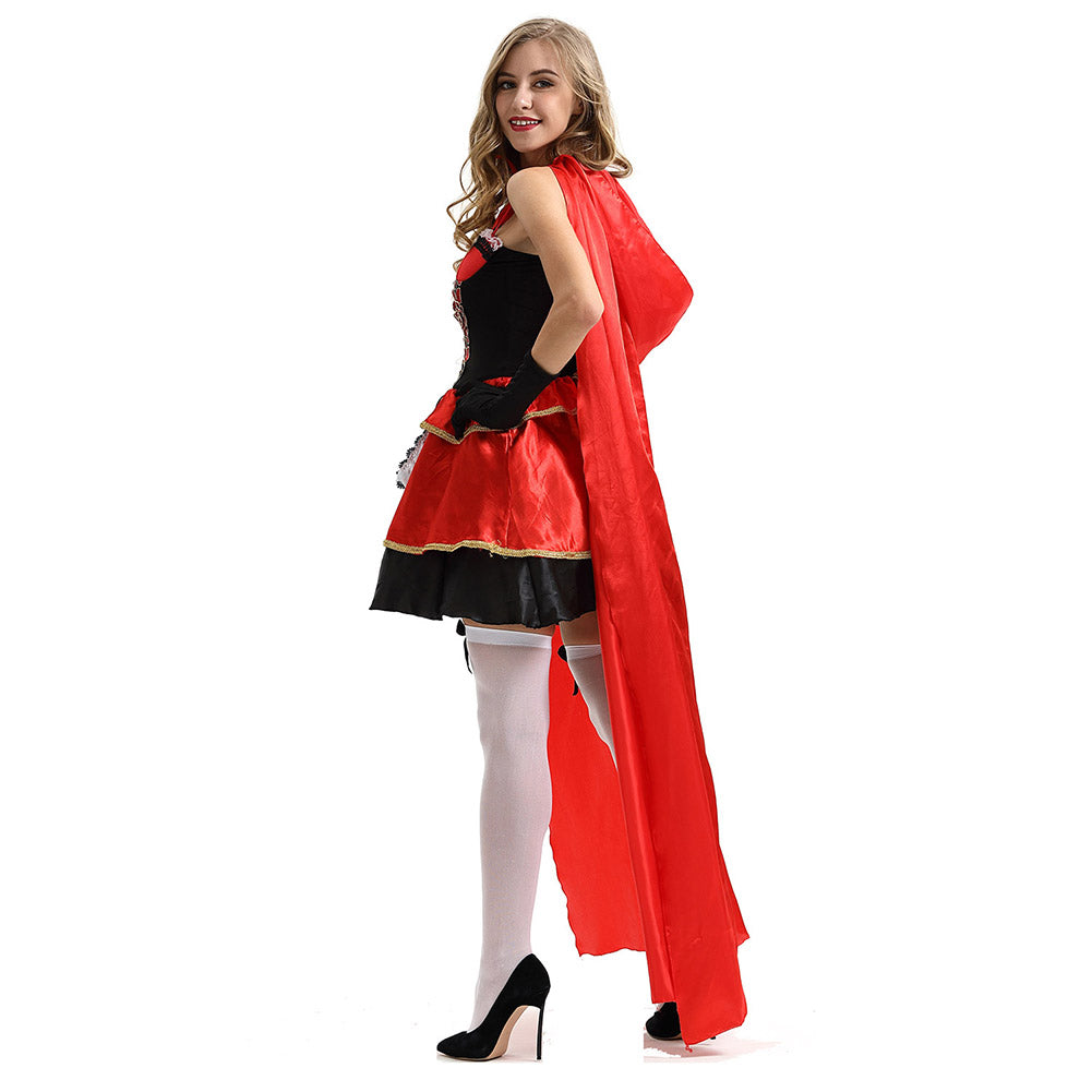Halloween Disfraz Caperucita Roja Juego de Rol Vestido Sexy con Capa para Adultos Femenino