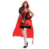 Halloween Disfraz Caperucita Roja Juego de Rol Vestido Sexy con Capa para Adultos Femenino