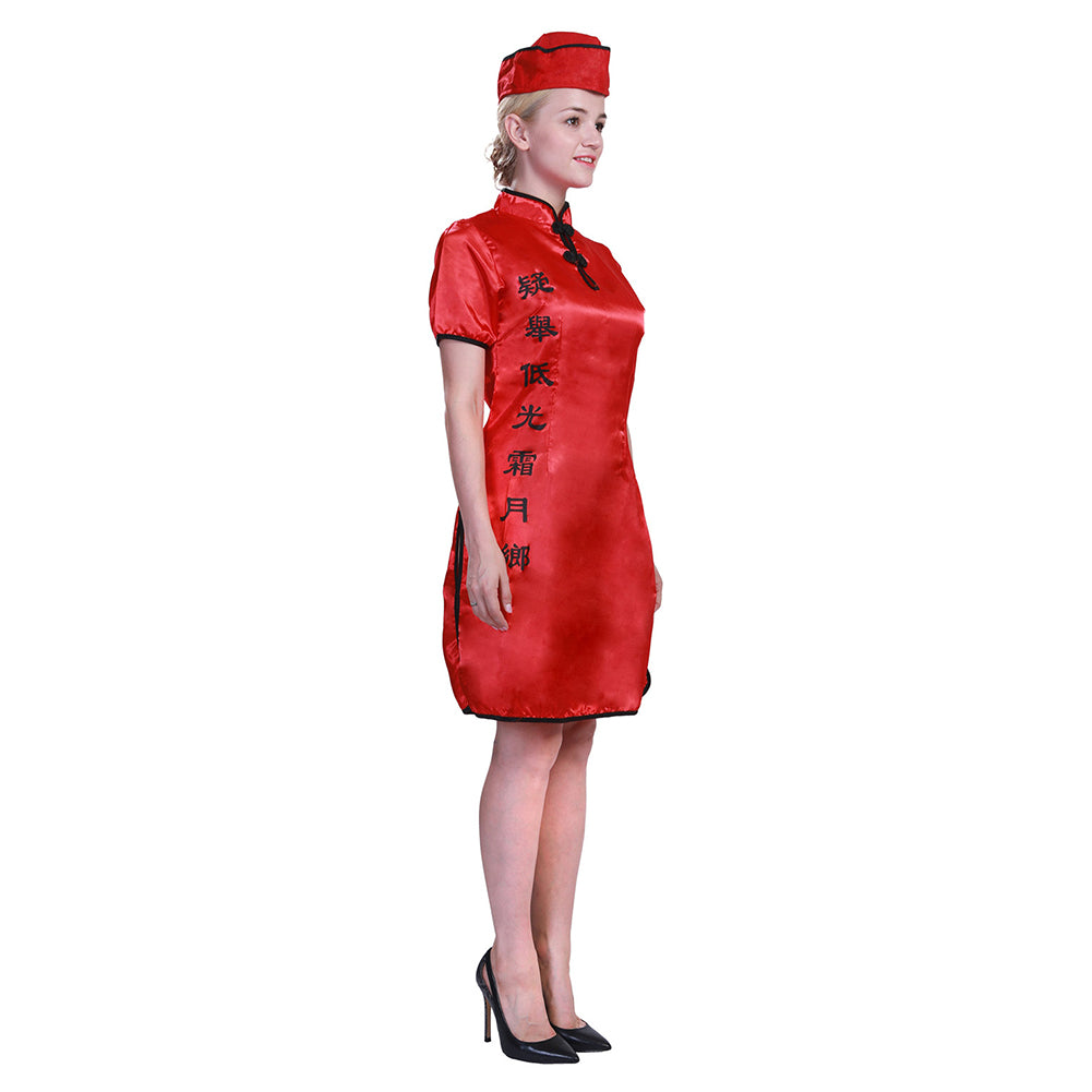 Halloween Disfraz Traje Chino Tang Cheongsam Rojo Vestido de Año Nuevo para Adultos Femenino
