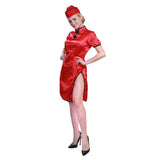 Halloween Disfraz Traje Chino Tang Cheongsam Rojo Vestido de Año Nuevo para Adultos Femenino
