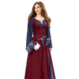 Gótico Medieval Vestido Cosplay Carnaval Halloween Retro Vestido de Manga Larga para Adultos Femenino