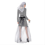 Halloween Disfraz De Prisionera Cosplay Vestido de Rayas de Vampiro de Prisión para Adultos Femenino