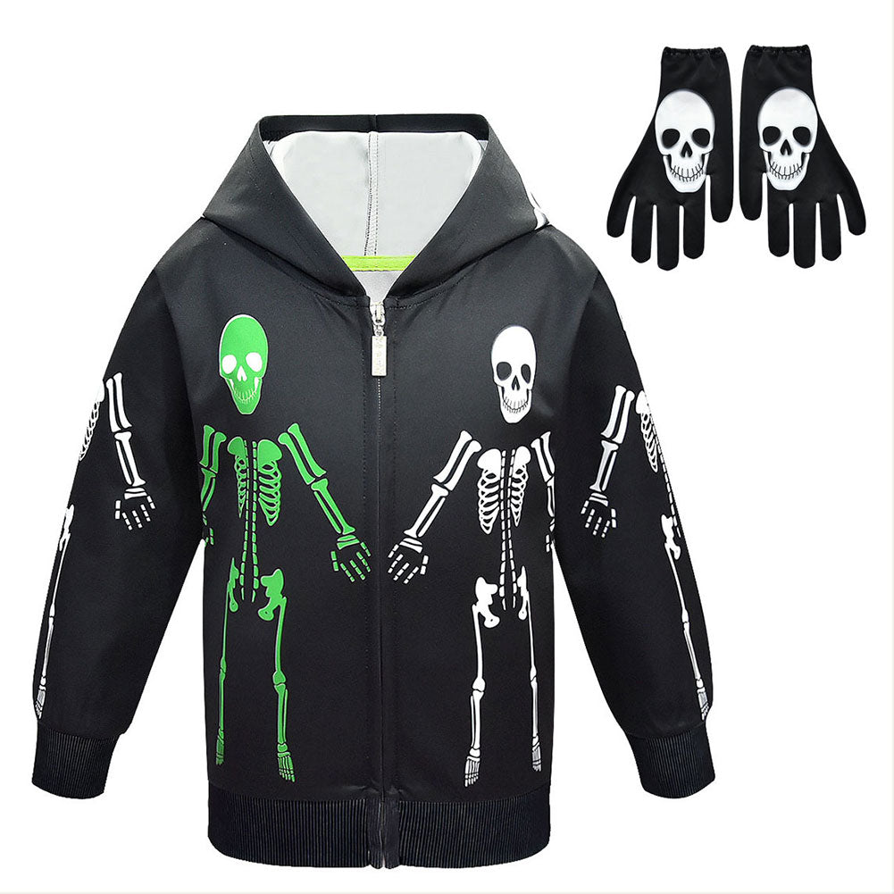 Halloween Disfraz Sudadera con Cremallera Impreso de Esqueleto para Niños