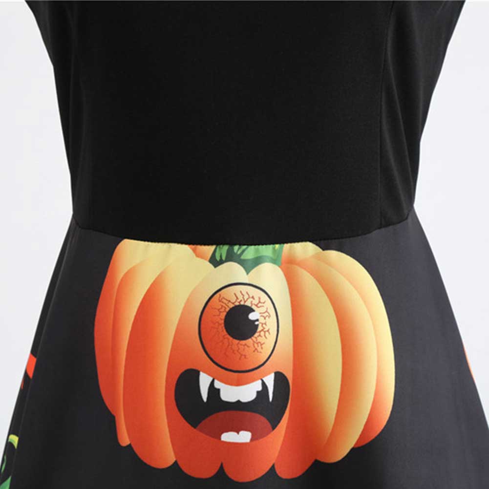 Halloween Navidad Retro Vestido sin Mangas Estampada de Calabazas Vestido para Adultos Femenino