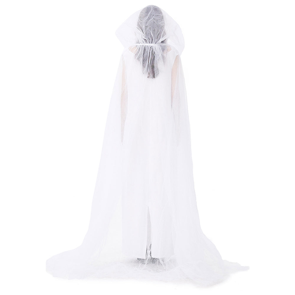 Halloween Disfraz Vestido Largo de Novia de Color Blanco Vestido Formal sin Mangas para Adultos Femenino