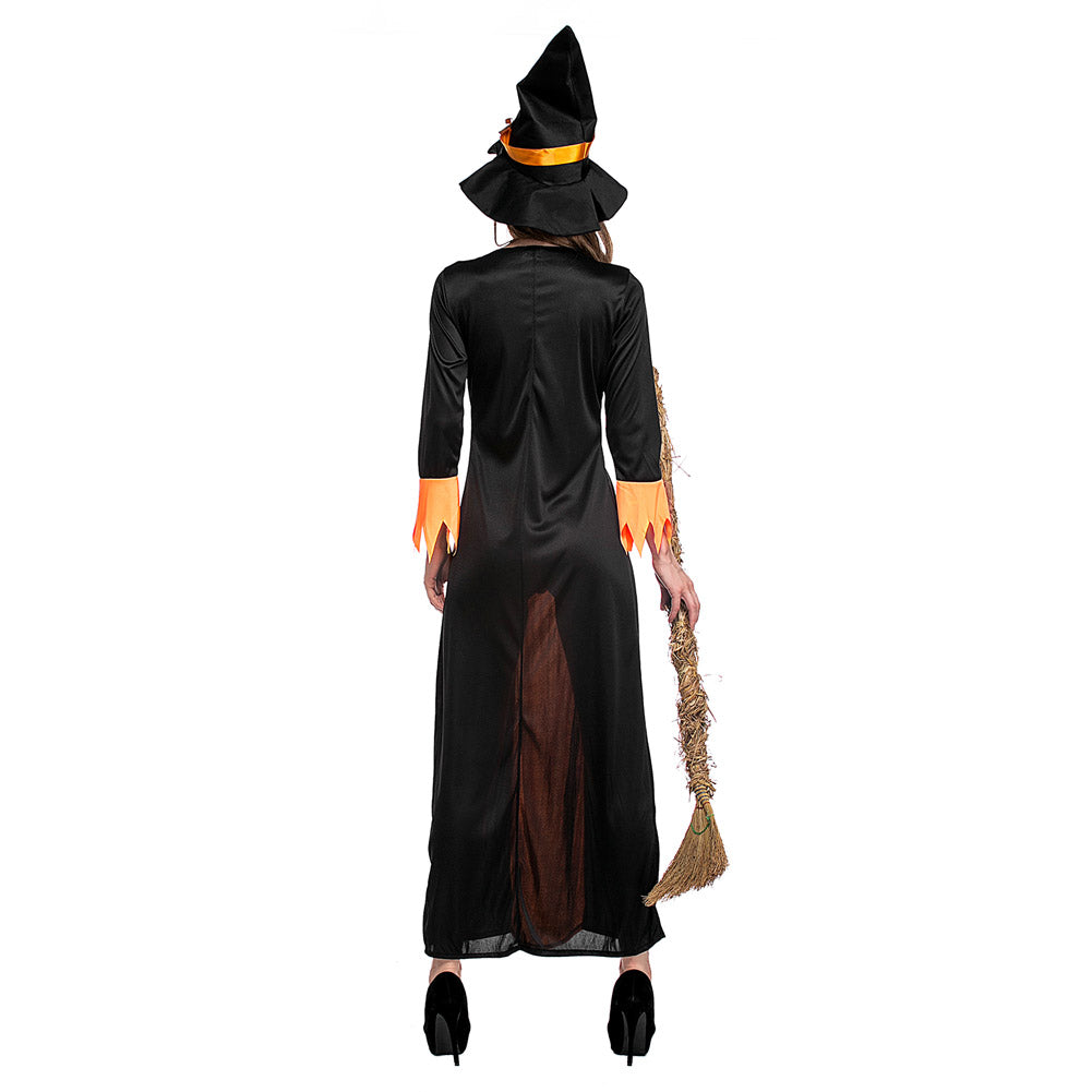 Halloween Disfraz de Bruja Cosplay Bruja Gótica Vestido Largo de Lujo para Adultos Femenino