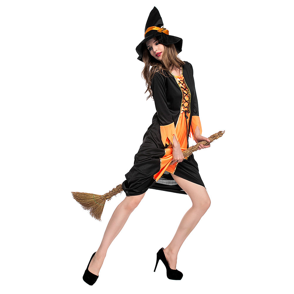 Halloween Disfraz de Bruja Cosplay Bruja Gótica Vestido Largo de Lujo para Adultos Femenino