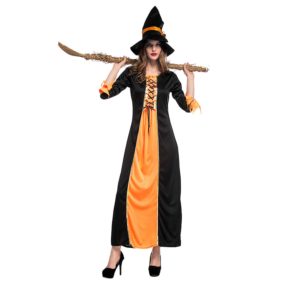 Halloween Disfraz de Bruja Cosplay Bruja Gótica Vestido Largo de Lujo para Adultos Femenino