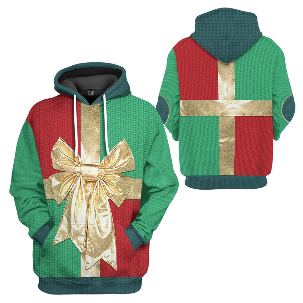 Navidad Christmas Sudadera Estampada con Capucha Caja de Regalo Cosplay Ropa Casual Unisex